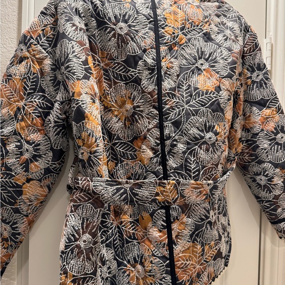 7 For All Mankind Floral Jacket - Black, White, and Orange - Picture 7 of 10